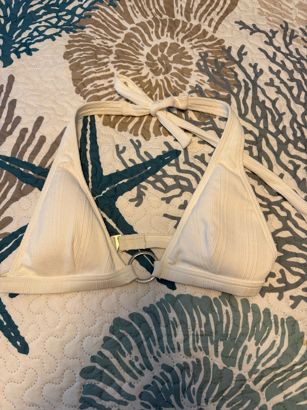 Michael Kors Cream Ribbed Swim Bikini Top with O-Ring